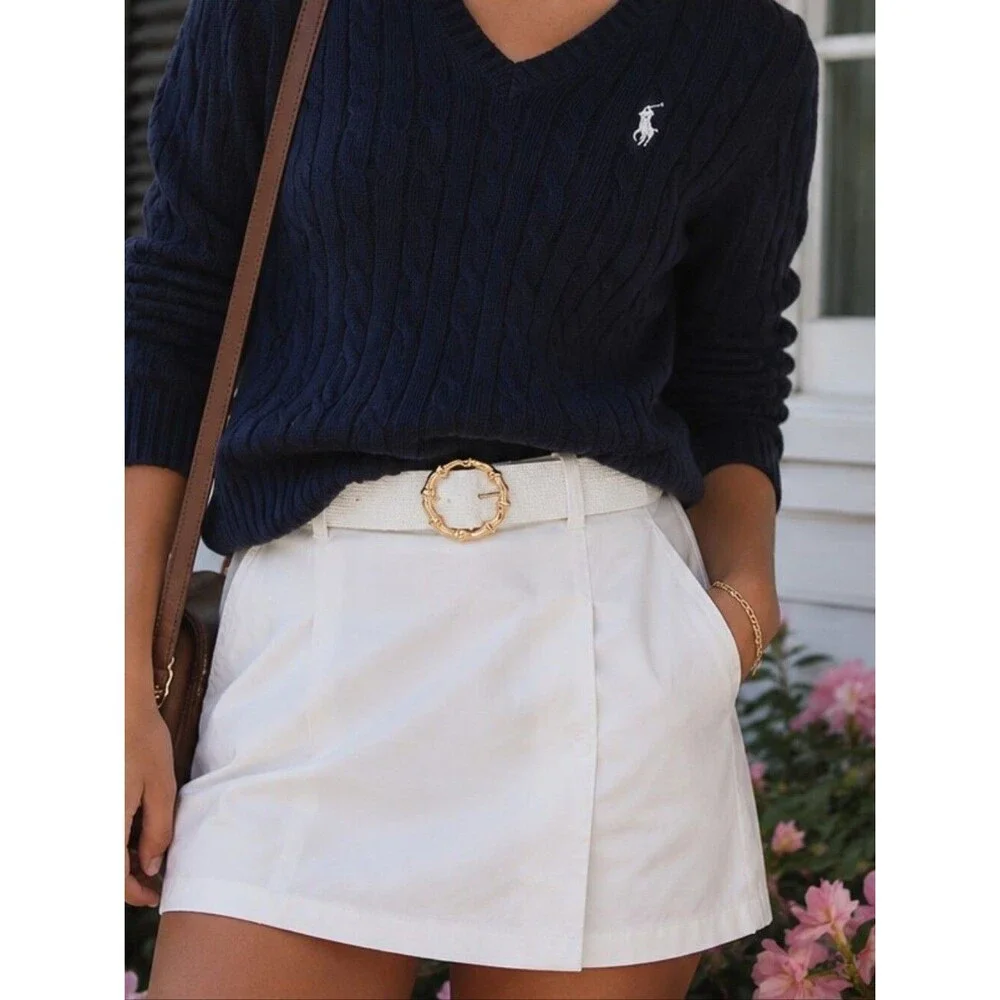 Lilly Pulitzer White Belt with Gold Circular Buckle
